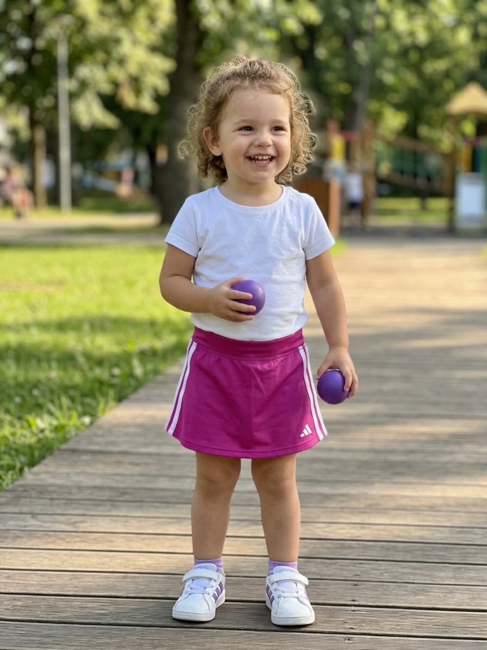 adidas Girls 2T Bright Pink Athletic tennis Skirt with White Stripes, toddler